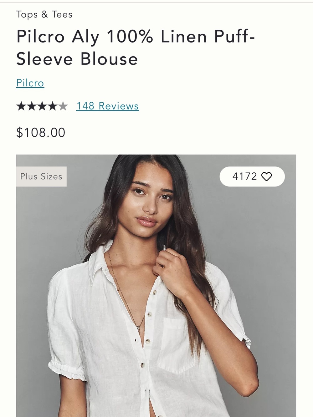 Anthropologie Pilcro Aly 100% Linen Puff-Sleeve Blouse white linen fabric Large - Picture 3 of 11